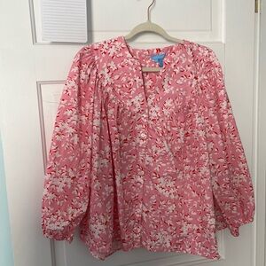 Draper James Pink Shadow Floral Button-Front Top